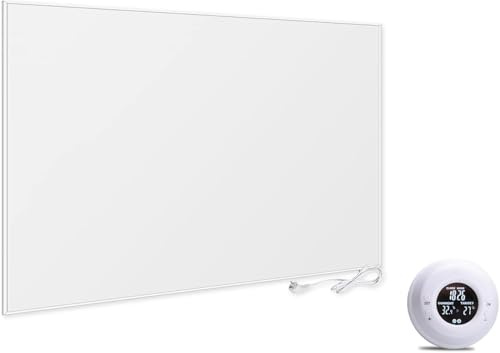 VIESTA® F1200 infraröd väggvärmare 1200W med TH20-termostat [trådlös] – platt carbon crystal-värmepanel – elektrisk infravärmare för väggmontering