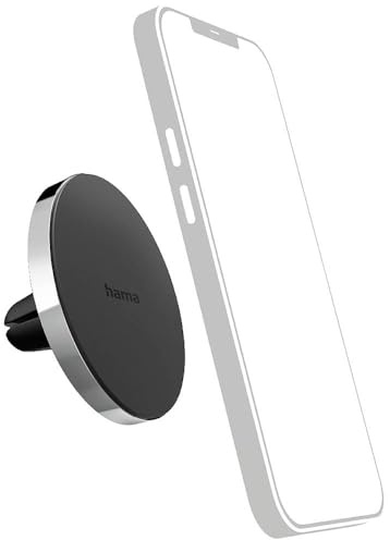 Hama Auto Handyhalterung „MagLock“ für Lüftung, Magnet (Smartphone Halterung, Handyhalter, Kfz Halterung, zum Klemmen, drehbar, kompakt, gummiert, für iPhone 14 13 12 Pro Max mini) schwarz/Silber