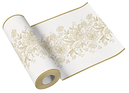 Paw Chemin de Table Effet Tissu 40 cm x 24 m - Pivoines Roses | Décoration de fête pour communion, mariage, anniversaire et baptême, en papier Airlaid, absorbant, prédécoupé tous les 120 cm