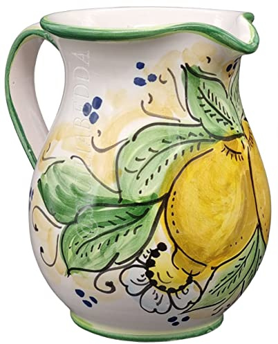 Sicilia Bedda - Brocca Siciliana in Ceramica di Caltagirone - Elegante complemento d'arredo realizzato interamente a Mano (Litro, Limoni)