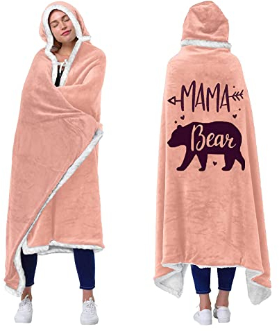 AOKILE Kuscheldecke mit ärmeln und Kapuze Mama, Decke Geschenke für Mama,Bear Mama Decke Muttertagsgeschenk Dicke Sherpa Ärmeldecke für den Winter