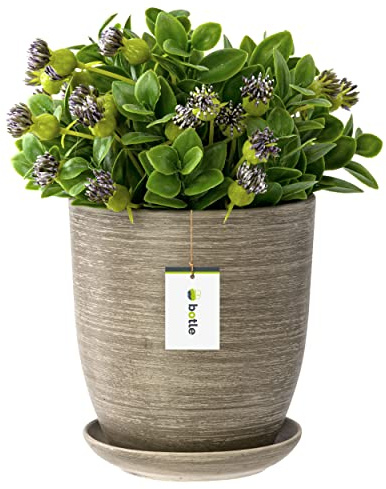 botle Macetero de hormigón con plato, redondo, 160 mm x 165 mm, superficie de cerámica mate, moderno glamour