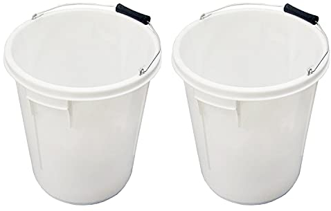[Set of 2] - 25L Litre White Hardwearing Plasterer Storage Bucket With Metal Handle And Measuring Guide Inside For Home, Garden, Construction Sites and Many More Multipurpose Bucket