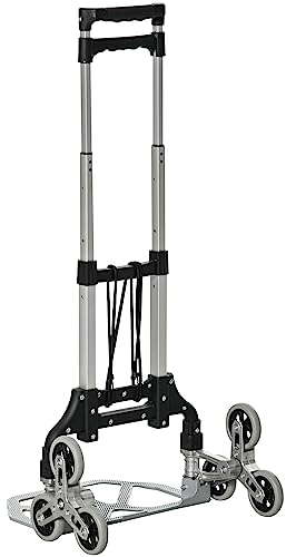 DURHAND Klappbarer Treppensteiger, Alu Transportkarre mit 6 Rädern, Treppensackkarre inkl. Befestigungsgurt, max. 70 kg Belastbar, für schwere Gegenstände & Umzug, Silber