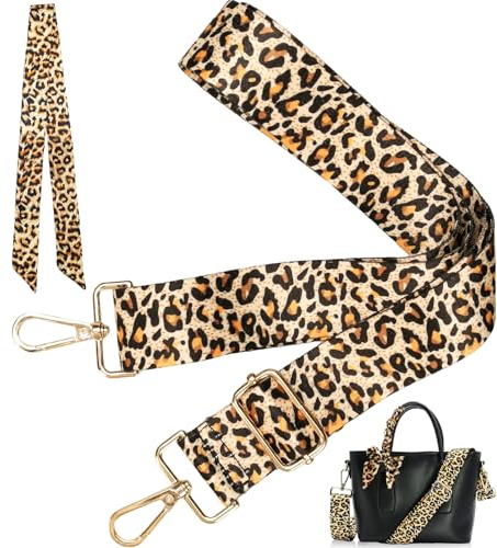 Dexspoeny 2-teiliges Geldbörsenriemen-Set, Ersatz-Umhängetasche für Handtaschen mit 1 Seidenschal, Damen-Schultertaschengurt, Leopardenmuster Orange, Regulär