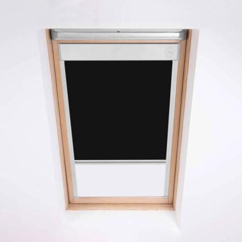 Classic Roof Blinds For Keylite Roof Windows - Blackout Blind - Black -Silver Aluminium Frame (P07A (Visible Glass Size 760 x 567))