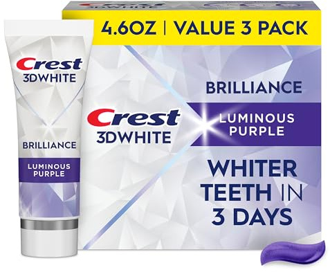 Crest 3D White Brilliance Luminous Purple Teeth Whitening Toothpaste, 4.6 oz Pack of 3, Anticavity Fluoride Toothpaste, Fights 100% More Surface Stains, 24 Hour Active Stain Prevention