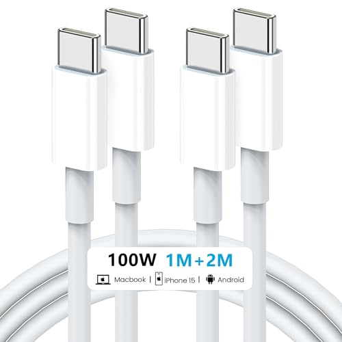 Cable USB C vers USB C 100W [1M+2M], PD3.0 Câble Type C Charge Rapide pour iPhone 15/15 Pro/15 Pro Max, Macbook, iPad Pro/mini, Nintendo Switch, Samsung S24/S23/S22, Google Pixel