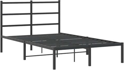 vidaXL Sängram med huvudgavel metall svart 120x190 cm, säng, metallsäng, metall sängram, sängar, metallsängar, metall sängramar, gästsäng, gästsängar