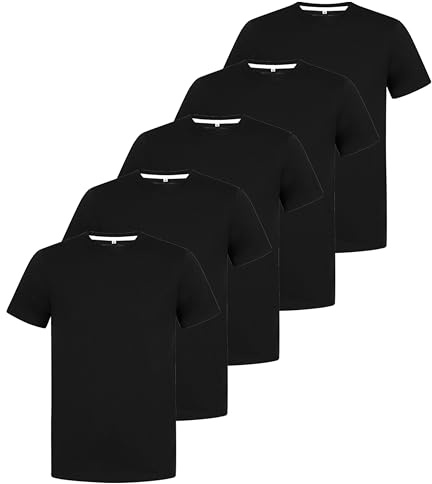 Mens Plain T-Shirts 5 Pack Short Sleeve Crew Neck Cotton Boys Undershirts Running Gym Sport Tees Workwear Workout Tees for Men (UK, Alpha, L, Regular, Regular, 5 Pack Black)