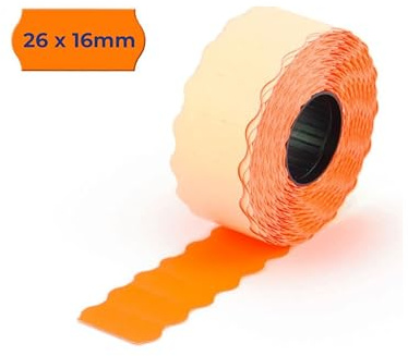 POKORNYS – 6600 selbstklebende Etiketten für Preisauszeichner (orange / 26x16mm) I permanent haftend I Kennzeichnung zweizeilig I Preisetiketten für Handauszeichner mit Wellenrand ​