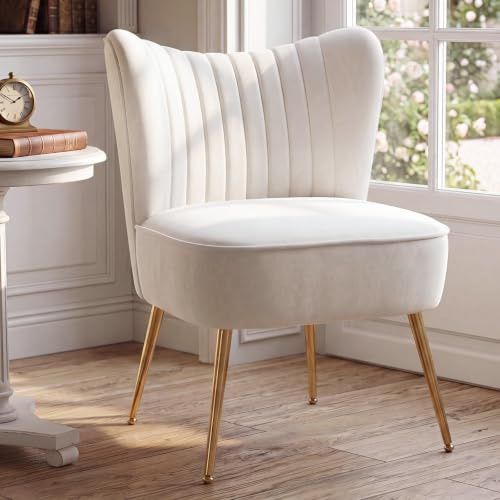 chairus Sessel Wohnzimmer Samt, Gepolsterter Loungesessel Beige | Modern Relaxsessel Akzentstuhl mit Metallbeinen Einzelsofa, Lesesessel Bequemer für Schlafzimmer Wohnzimmer Balkon Leseecke