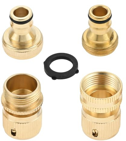 DRELD 3/4” Garden Hose Quick Adapter Kit, 2-Pair Brass Hose Connectors 3/4 Male and Female Quick Connect Couplings Gasket for Garden Patio Lawn Water Tap Gun Hose Faucet