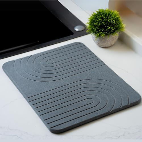 LIFSEZY- Stone Dish Drying Mat For Kitchen Counter, Super Absorbant Fast Drying Diatomaceous Earth Dish Drying mat, non slip, heat resistant, Gray, 15.3 x 11.8''., sdm001
