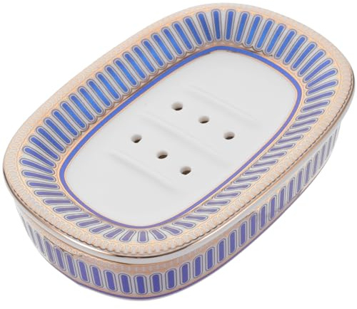 Amosfun Keramik Seifenschale Mit Doppellagiger Abtropfschale Stilvoller Seifenhalter Für Badezimmer Und Küchentheke Kompakte Größe 5.5X3.8 Zoll Nordic Palast Design