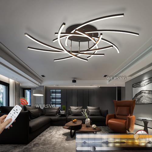 Led Deckenleuchte Schwarz Dimmbar Wohnzimmerlampe Decke mit Fernbedienung Modern Schlafzimmer Deckenlampe 8-Flammige Innen Design Deckebeleuchtung LED Wohnzimmer Esszimmer Küche Lampen 100cm,120W