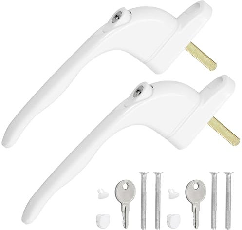 2PCS UPVC Window Handle Lockable Window Handle with Key, Aluminum White Universal Espag Handles with 43mm Spindle for UPVC Window