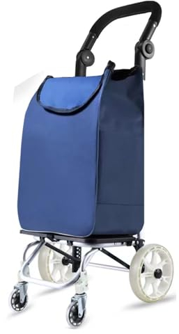 NBTRXWAFR Einkaufstrolley XXL Mit Großen Rädern in - Extra Großer Einkaufsroller Einkaufshilfe 70Kg Belastbar Einkaufswagen Gestell Aus Aluminium Klappbar,Blau