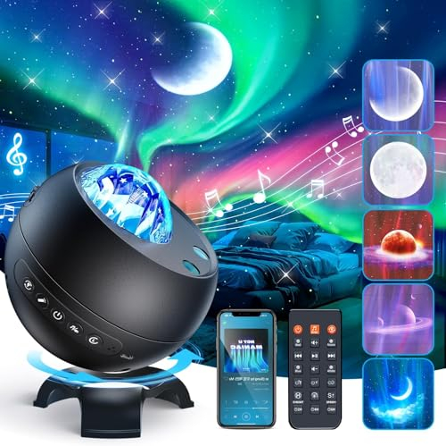 COOLNIGHT Projecteur Ciel Etoile, Aurora Lampe Lune Projecteur Galaxie, Bluetooth + Bruit Blanc Veilleuse Enfant Veilleuse Adulte,Halloween Noël Decoration Chambre,Lumiere Chambre,Enfant Cadeau Ado