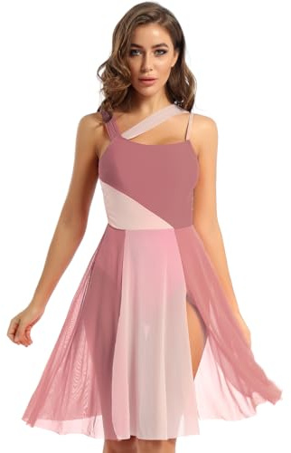 LiiYii Damen Lyrisch Tanzkleid Ärmellose Ballettkleid Eiskunstlauf Kleid mit Tüll Rock Ballerina Kleid Latein Tanzkleid Modern Dance Tanzkleidung