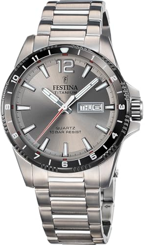 Festina Reloj Hombre Analógico de Titanio Gris - Movimiento de Cuarzo - Calendario - Cristal Mineral de Alta Resistencia - Resistente al Agua 10 ATM F20698/1 Titanium