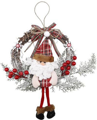 ENLACE Corona de Navidad, 35 cm, corona de Papá Noel, corona de ratán, corona de puerta, decoración navideña para colgar en la puerta de casa, ventana, pared colgante