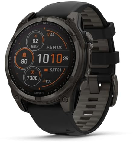 Garmin Fenix 8-47mm, Solar, Sapphire, Carbon Grey Titanium with Black/Grey Silicone Pebbles