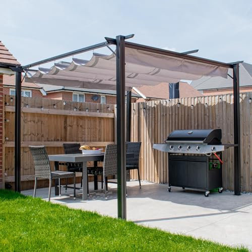 BPS® Full Aluminium Garden Pergola | Full Aluminium Garden Canopy | Retractable Roof | Outdoor Living | Patio BBQ Cover | Water Resistant Roof | Sun Shade | Black 3x3m