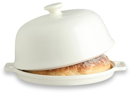 Sweejar Horno de pan de cerámica con tapa de cúpula, sartén grande para hornear pan con asa, horno holandés de 5 cuartos para suministros de hornear pan de masa madre, porcelana redonda para pan,