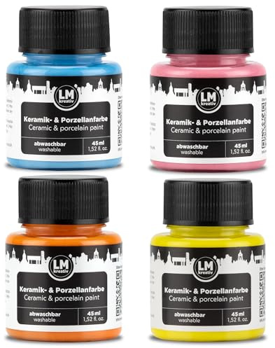 LM-Kreativ Keramik- & Porzellanfarbe 4 x 45 ml Set - Pastell Zauber - Spülmaschinenfest. Glas- und Keramikfarbe für Tassen Bemalen, Porzellan Bemalen, Kreative Projekte auf Glas & Ton