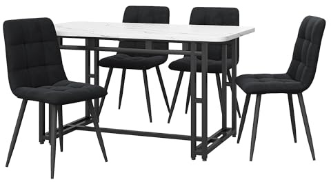 HAUSPROFI Esstisch Set mit 4 Stühlen, Rechteckig Küche Esstisch Sitzgruppe, Modern Design Holzmöbel Esszimmergruppe für Wohnzimmer Küche Büro (Schwarz, Leinen, 120x74x70cm)