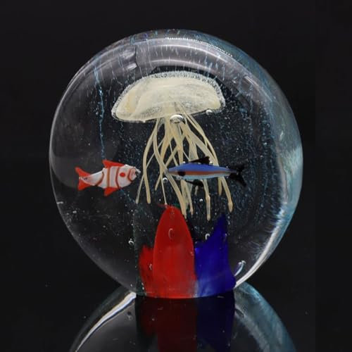 Sulfiure Briefbeschwerer Weiße Qualle, Fische und Algen, Durchmesser 10,5 cm