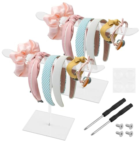 CJMUQHEHH 2 Stück Acryl Haarbandhalter, Transparente Acryl Haarreif Ständer für Haarspangen Aufbewahrung, Tabiler Ständer mit Rutschfesten Füßen, Haarbandhalter für Mädchen und Frauen