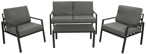 DEGAMO Loungeset Gartenset Vancouver 4-teilig, Aluminium anthrazit, Polster grau, wetterfest, Outdoor