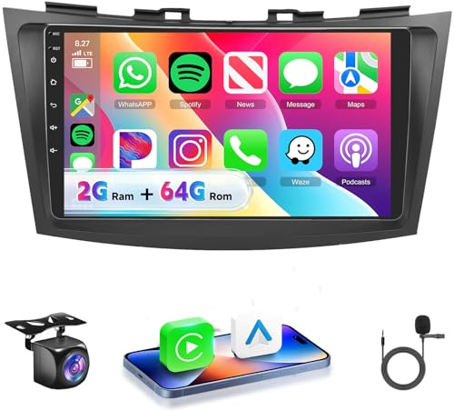 VECHTEL Bilradio 2G+64G Android 15 för Suzuki Swift 2011-2017 Suzuki Ertiga 2012-2017, 9-tums HD 2,5D pekskärm med Carplay Android Auto Trådlös GPS Wi-Fi USB Bluetooth FM RDS radiokamera
