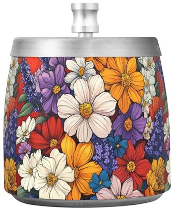 Lavender Flowers Phlox Daffodil Red Steel Home Ashtray with Lid for Indoor and Outdoor, Smokeless Decorative Covered Ashtray Bucket for Cigar Decoration