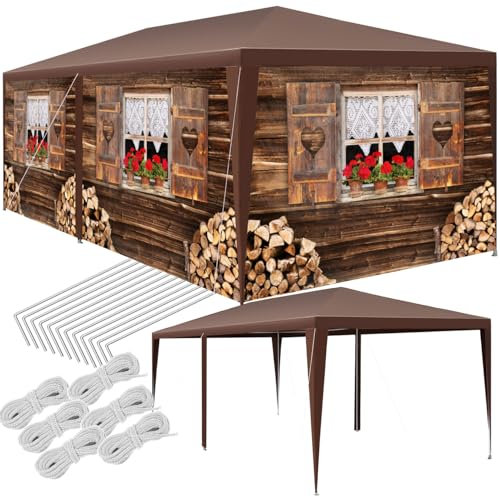 tectake® Gazebo Esterno Resistente 3x6 m, 6 Pannelli Laterali Rimovibili, Impermeabile, Struttura in Acciaio, Copertura UV, Tendone per Feste, Matrimoni, Campeggio, Gazebi Terrazzo Esterno - Rustico