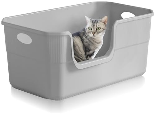 Lighterday Bandeja de arena para gatos de cara alta, 50 x 35 x 22 cm, caja de arena abierta para gatos, bandeja de arena extragrande de plástico a prueba de salpicaduras para gatos, gatitos y conejos