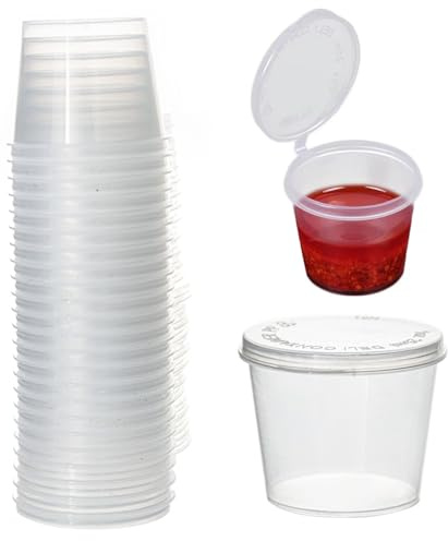 60 Pcs 1oz Small Pots with Lids, Small Plastic Sauce Pots with Lids, Plastic Tubs Sauce Condiment Containers for Salads Dips