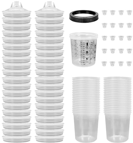 TOOSOAR Gobelet de Mélange de Peinture pour Pistolet a Peinture, avec 50 Inserts de Gobelet e Couvercles, 600ML
