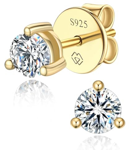 MomentWish Moissanite Orecchini Oro, 3 Carati/7.5mm Orecchino Punto Luce Brillante Uomo Argento Diamante Donna Anallergici Regalo-3 Prong