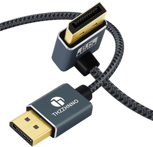 Thzzhnno 90 Winkel DisplayPort Kabel 0.5M, Nach Oben Abgewinkelter DisplayPort 1.4 Kabel, Unterstützt bis zu 8K, 4K/60Hz Geeignet für Gaming Monitore und Grafikkarten