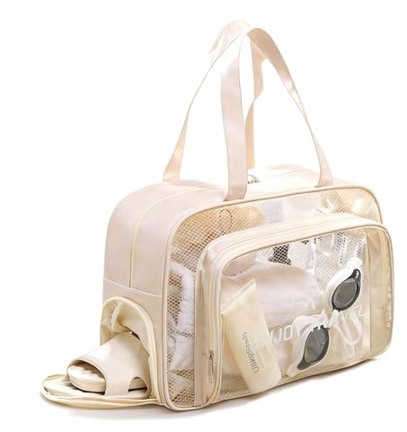 THERMELK Transparente Kulturtasche Damen Gross -Waschtasche mit Schuhfach- Flüssigkeiten Beutel Handgepäck Reise - Wasserdichter Beutel mit Zip, Make up Organizer