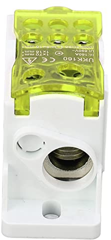 Tbest 690V 160A Terminal Distributionsbox Din Rail Mount Power Junction Box med Mässingskontakt Pa66 Flamskyddande Hölje för Elskåp (Gul)