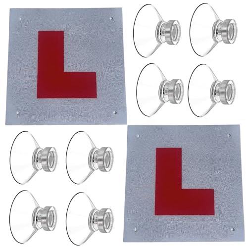 Lifeicomall Magnetic L Plates For Car Uk, Learner Plates Magnetic With 8 Suction Cups, Night Reflective Material, Reusable, Easy Installation (2 Pack)
