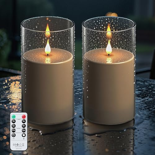 Forever Speed 2PCS Velas LED Grandes Exteriores Impermeables con Mando a Distancia, 10cm x 17.5cm Regulable Acrílico Pilas Velas Sin Llama Decoración Exterior - Gris