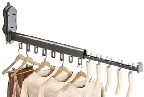 AISIR Clothes Airer Clothes Drying Rack Wall-Mounted, Aluminium 90° Up Foldable Laundry Hanger, No-Drill Suction Cup Laundry Organizer, With Extendable Rod for Socks, Lingerie, Towels, 10kg Load.