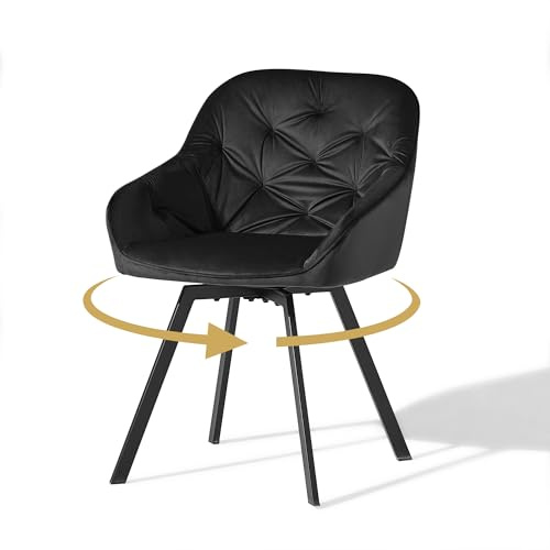 CLIPOP Samt Esszimmerstühle Drehbar 1er Set,Gepolstert Sessel Küchenstuhl mit Armlehne Freizeit Polsterstuhl Bequem Sitz Drehstuhl für Esszimmer Wohnzimmer Büro (1 Stück, Schwarz)
