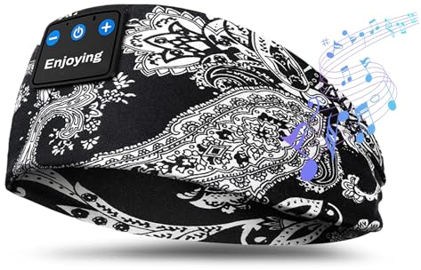 Flintronic Casque de Sommeil, Bandeau Bluetooth, Anti Bruit Sommeil Bandeau Bluetooth, pour Sport, Voyage, Dormeurs Latéraux (Noir-Fleur)