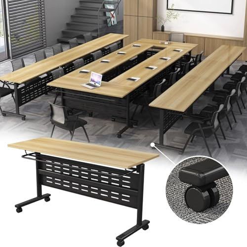 RiouPsithuric Tragbarer, zusammenklappbarer Konferenztisch aus Holz, mobiler Büro-Schulungstisch mit Rollen, vielseitiger Besprechungstisch für Arbeitszimmer und Esszimmer (weiß 47 x 24 x 30 Zol